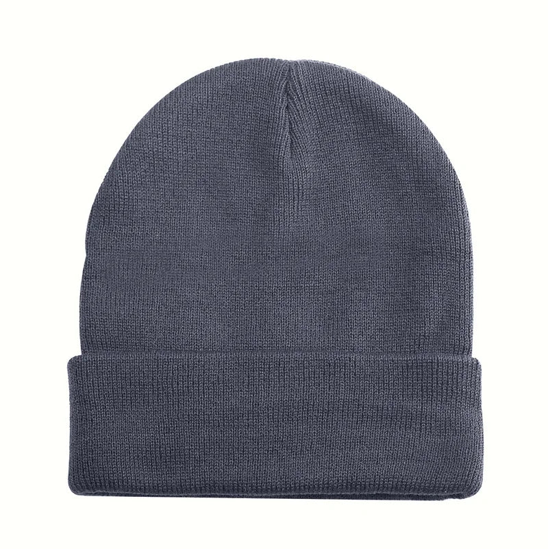 Knitted Hat For Men And Women Warm Beanie Model M01 Solid Color Rolled Edge