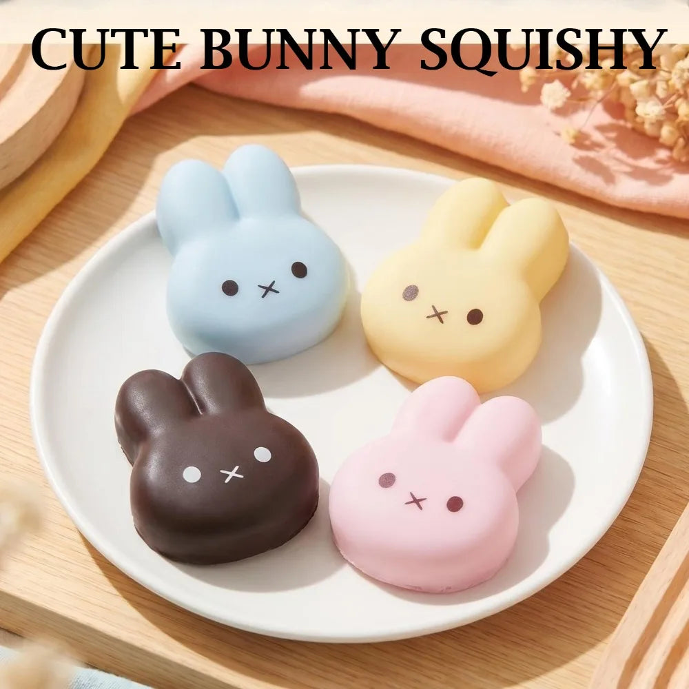 Cute Bunny Squishy Toy Slow Rising Stress Relief Fidget PU Squeeze Play Anxiety Reliever Calm Focus  Desk Decor Office Gift