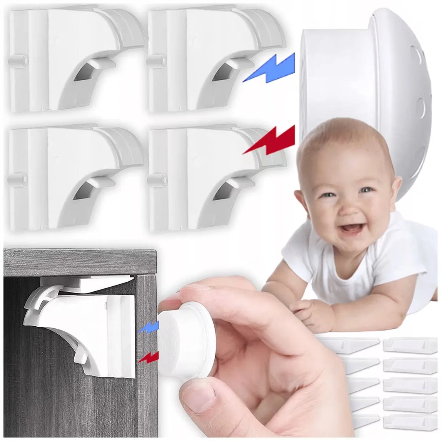4/8Piece Magnetic Child Safety Cabinet Locks No Drill Baby Proofing Drawer Lock with Key Adhesive or Screw Mount Option