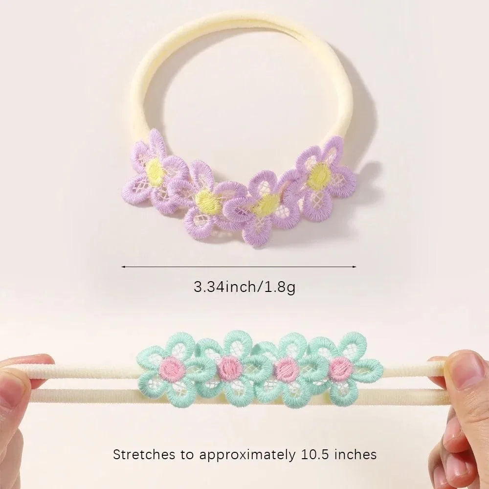 Girls Lace Flower Headbands 6 Piece Set Elastic Hair Accessories Model HBN06 Colorful Decorated