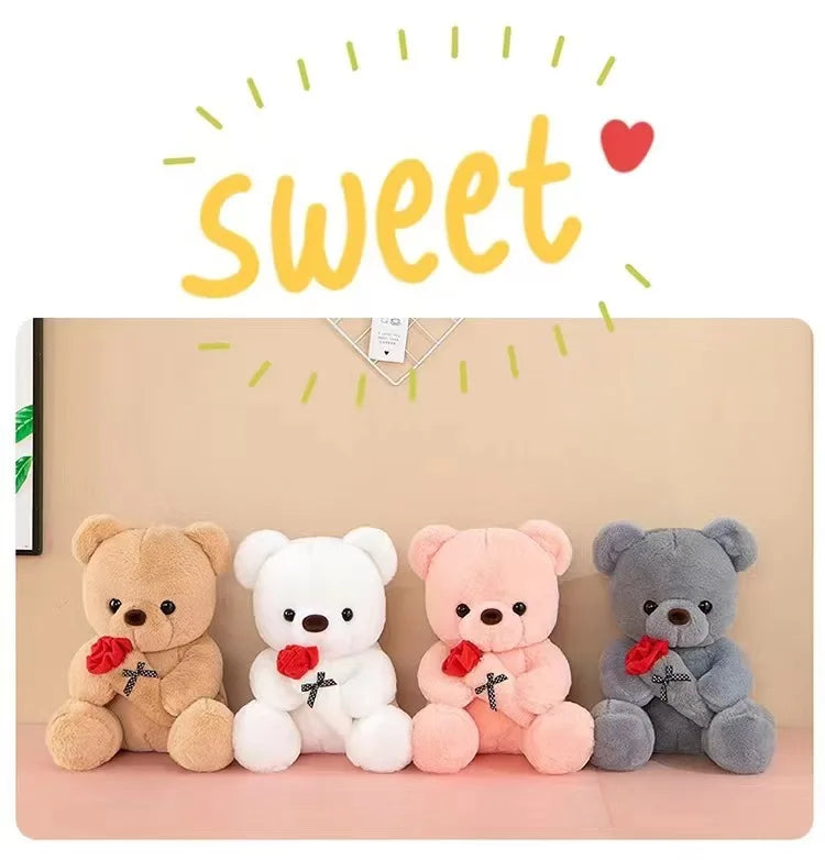 Wedding Rose Bear Plush Toy Cute Stuffed Animal Gift for Valentines Day Anniversary and Romantic Celebration Decor