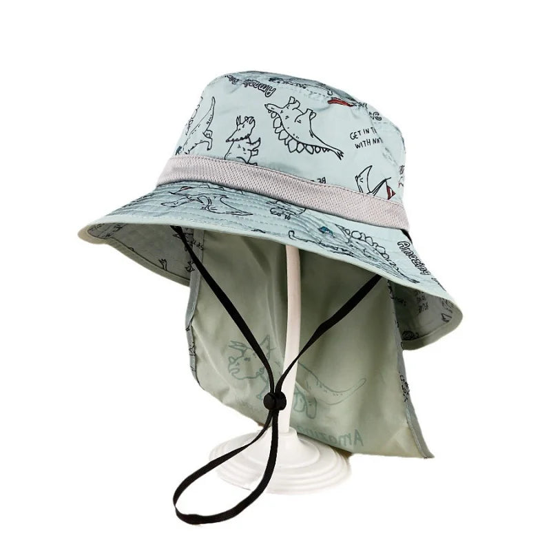 Spring and Summer New Printed Dinosaur Children's Size-Coded Sunshade Fisherman HatINSForeign Trade Sun Hat UV Protection Thin
