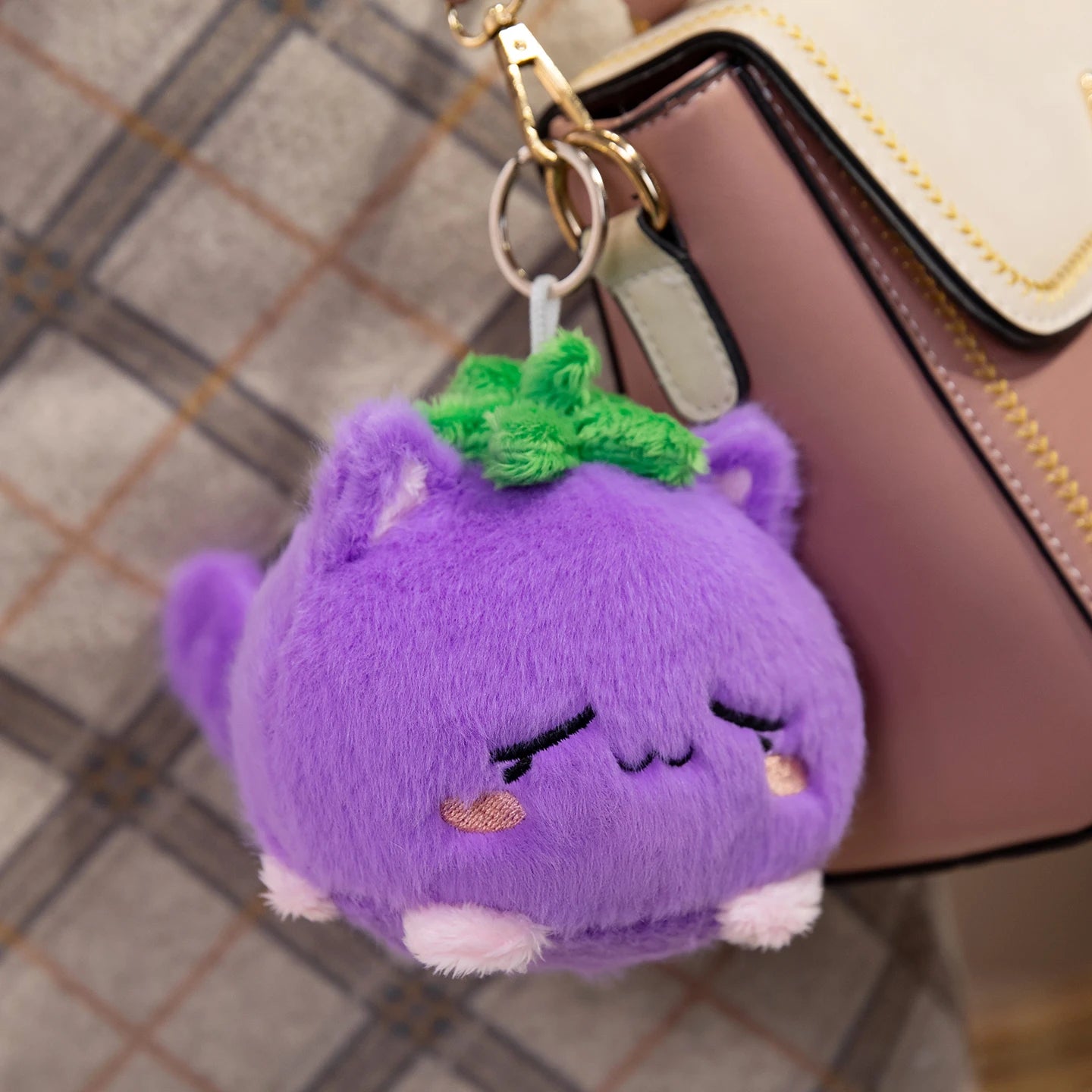 Cartoon Strawberry Plush Toy Cat Pink Soft Stuffed Animal for Cuddly Companionship