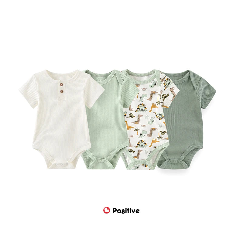 Cartoon Cute 4-Piece Baby Boy Girl Bodysuits Cotton Soft Newborn Unisex Onesies 0-12M Short Sleeves Infant Clothes