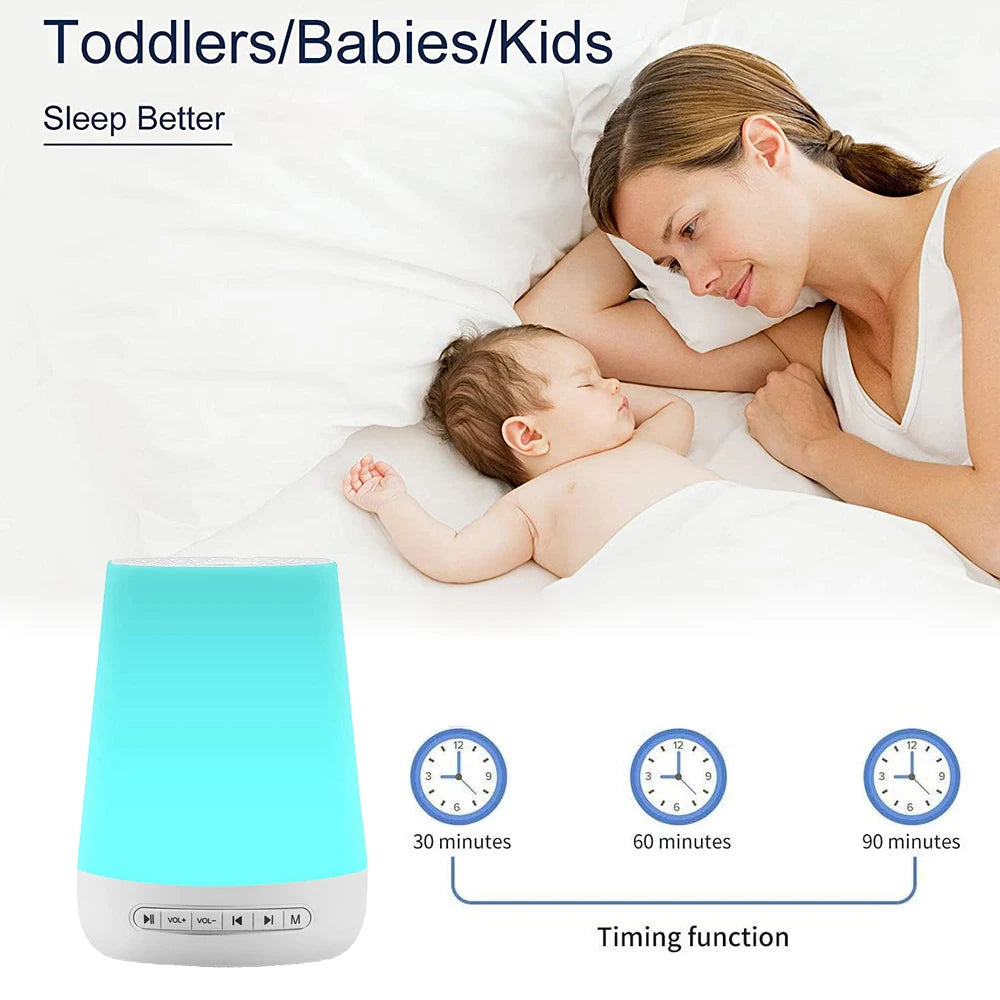 MBZ085 White Noise Machine Baby Sleep Sound Machine Colorful Night Lights 28 Soothing Sounds with 3.5mm Headphone Jack