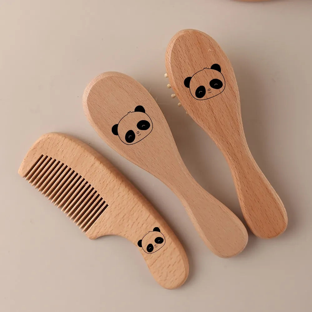 Custom Name Newborn Baby Hair Brush Set - Beechwood Comb & Soft Wool Brush - Natural Baby Grooming Kit & Gift