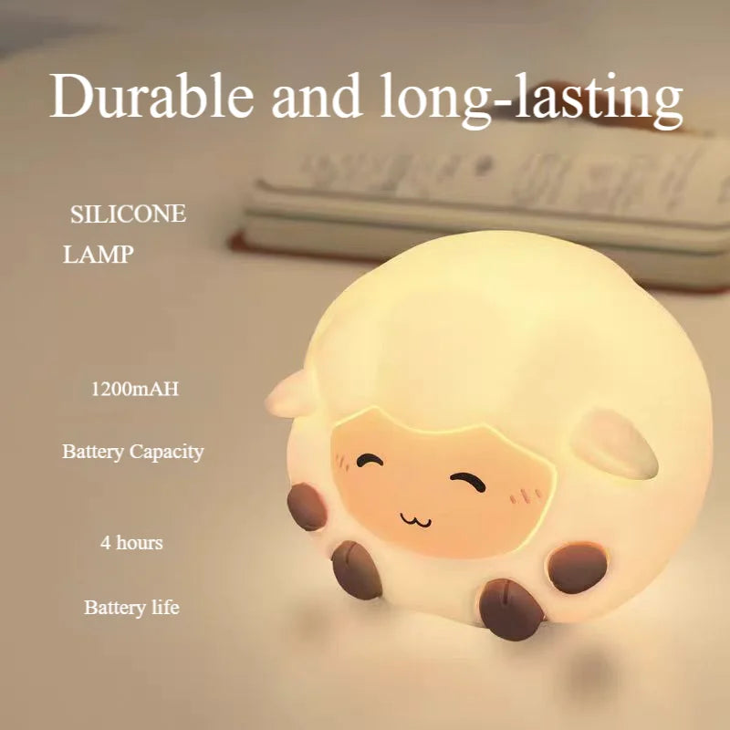 Cute Silicone Sheep Patting LED Night Light USB Rechargeable Dimmable Eye-Friendly Lamp for Kids Bedroom Decor Birthday Gift