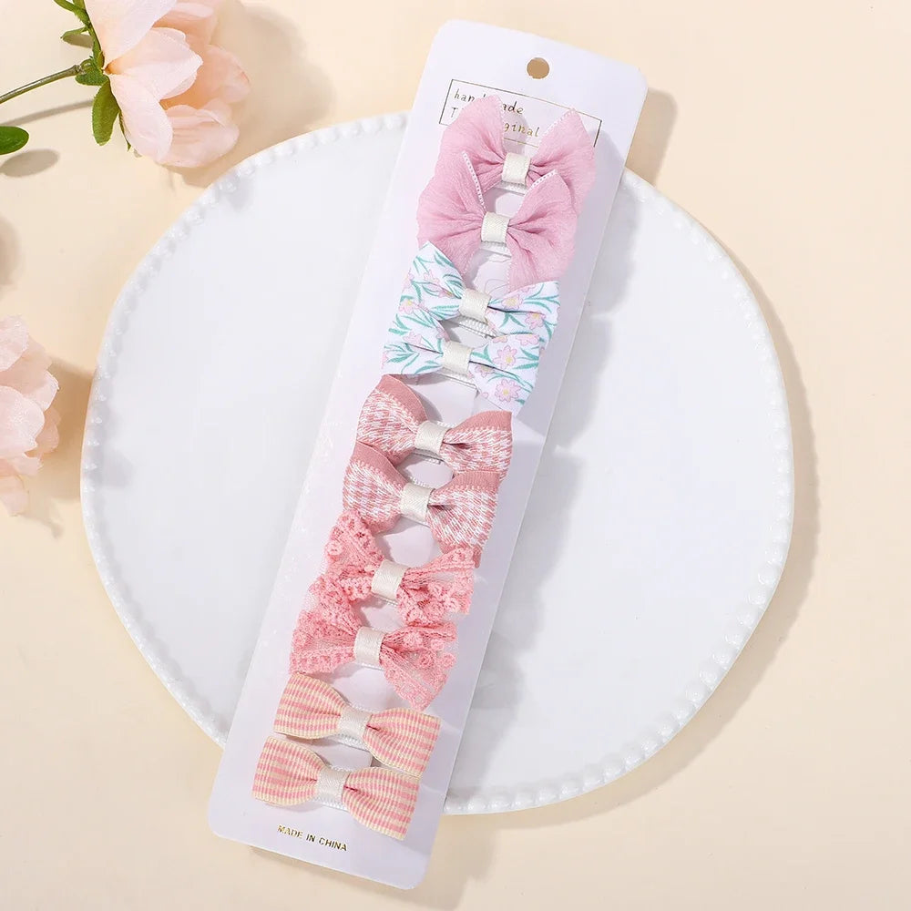 Hair Clips For Girls 10 Piece Bowknot Printing Cloth Hair Grips Set For Everyday Use And Boutique Style
