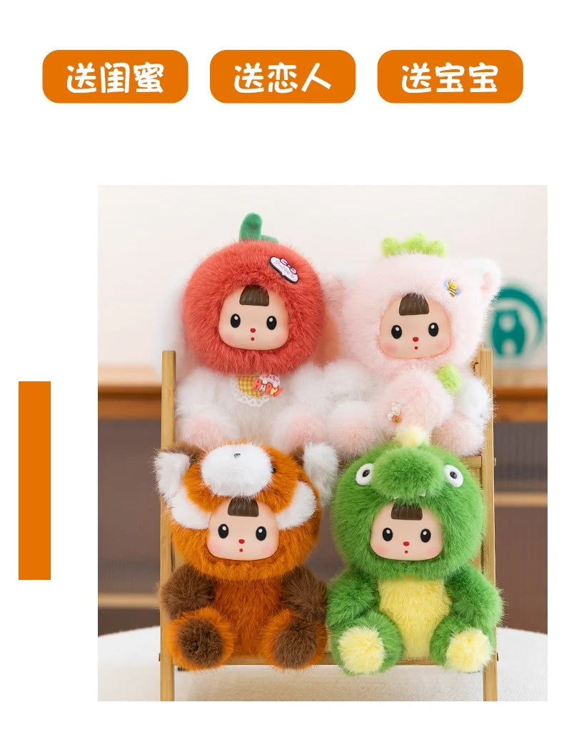 17cm Soft Vinyl Face Plush Little Dinosaur Tomato Rabbit Raccoon & Strawberry Doll Cute Cartoon Animal Stuffed Toy