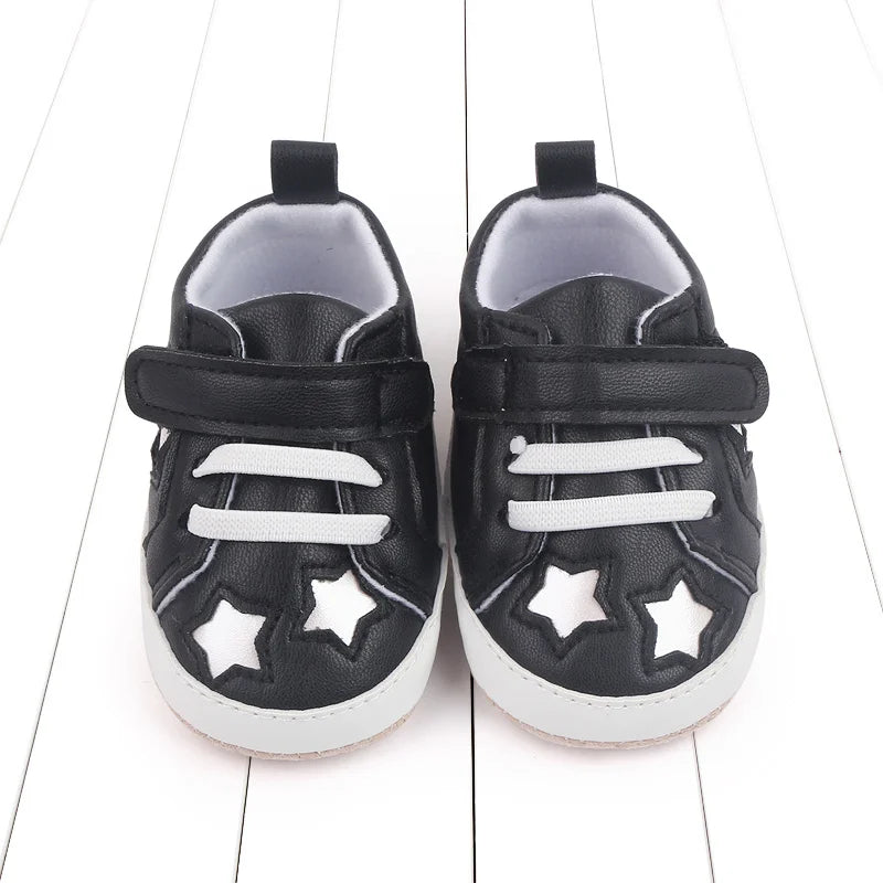 2025 Spring And Autumn Baby Boy and Girl Shoes Soft PU Anti-slip Casual Prewalking Shoes for 0-18M First Step Shiny Stars BC2275