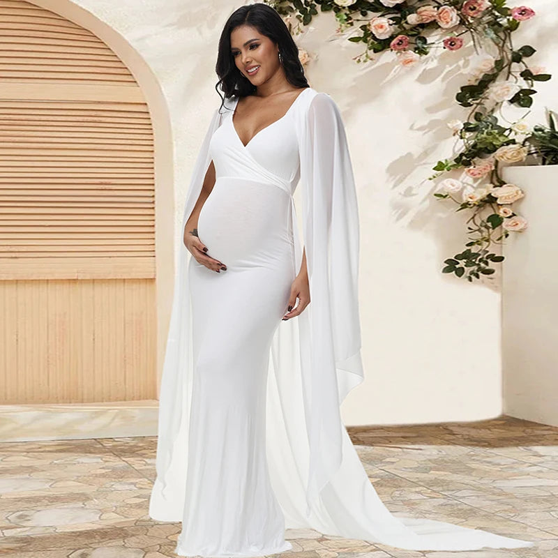 Maternity Long Dress With Shawl Trailing Women's Robe Floating Sleeves for Baby Shower Maternity Photo Shoot