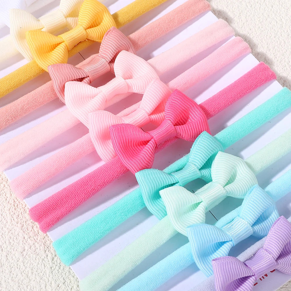 11Pcs/lot solid color bowknot headband exquisite mini nylon head band set baby high elasticity without damaging hair