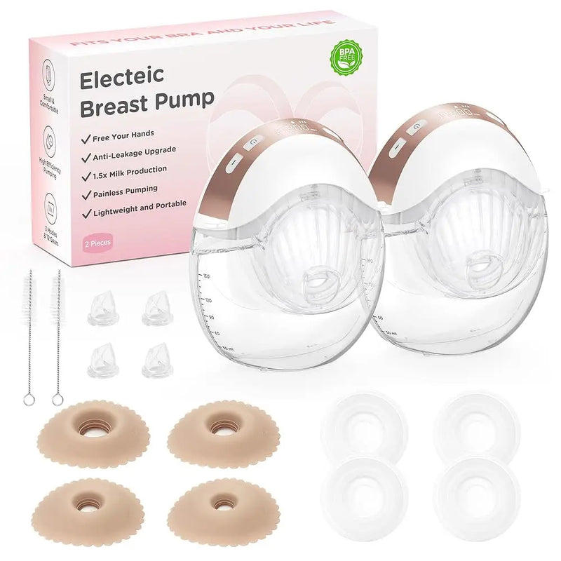 2pcs Hands Free Electric Breast Pump, Pain-Free, BPA-Free, Quick Installation 3 Modes and 12 Levels with 17/19/21/24 mm Flanges