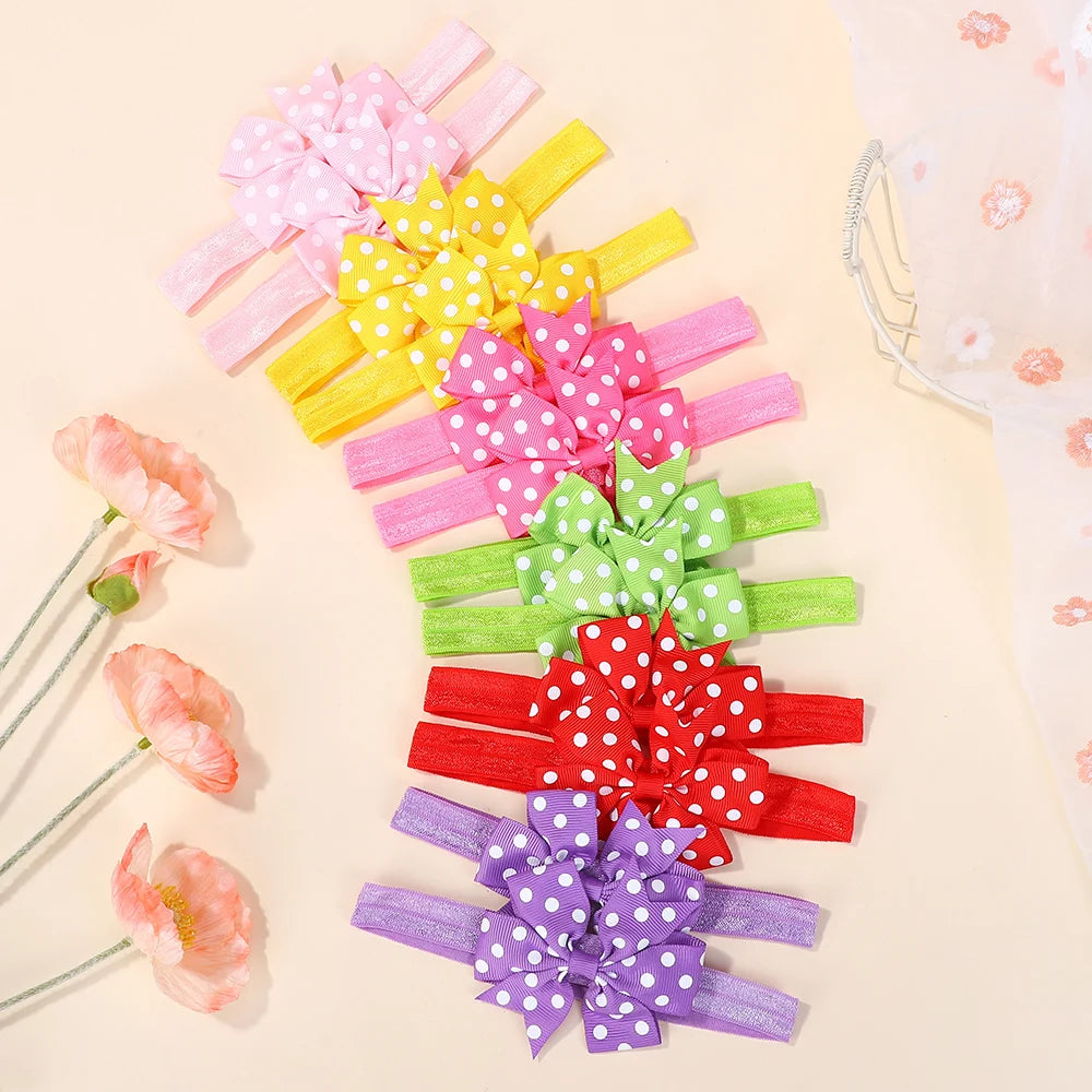 60Pcs Random Color Ribbon Bowknot Hair Band for Baby Girl Sunflower Wave Point Elastic Headband Classical Babe Hair Accessories