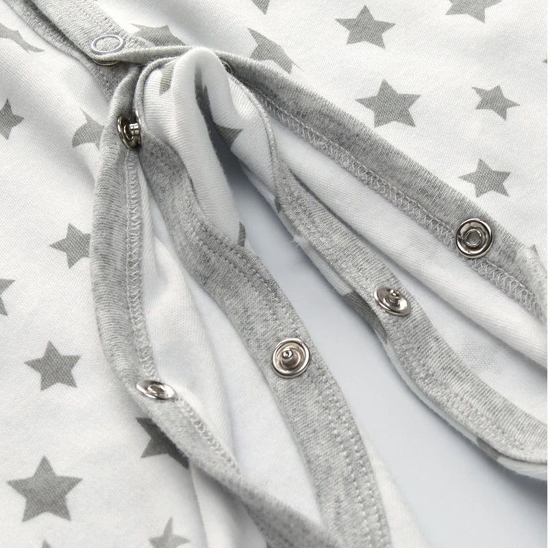 Kiddiezoom Fashion Grey Star Print Unisex Long Sleeve Baby Boy Girl Rompers Soft 100%Cotton Newborn Jumpsuits Infants Clothing
