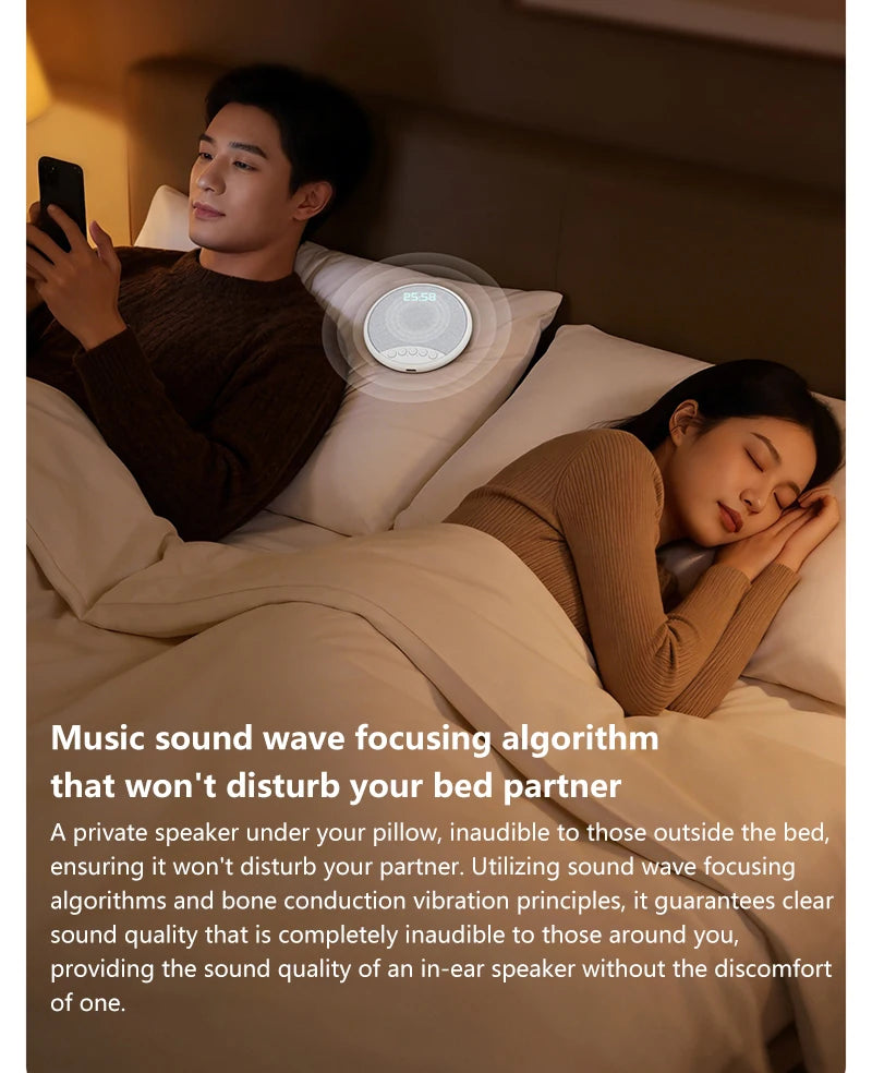 Lenovo Pillow Speaker HiFi Sleep Sound Machine White Noise Bluetooth 5.4 Speaker Digital Alarm Clock Timer Long Battery Life