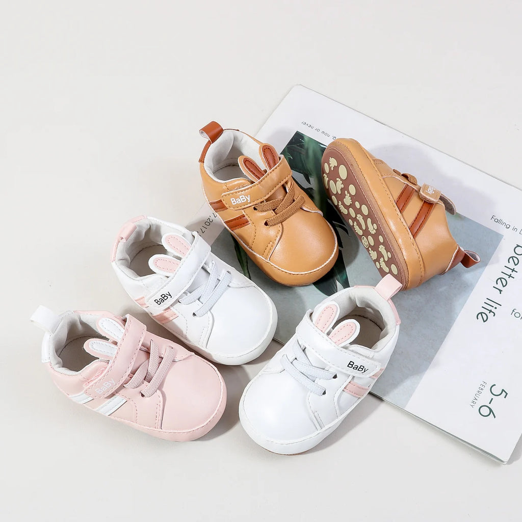 Cute Rabbit Baby Shoes Waterproof Anti-Slip Toddler Shoes 0-1 Years Old New Baby Shoes PU Leather And Soft TPR Sole