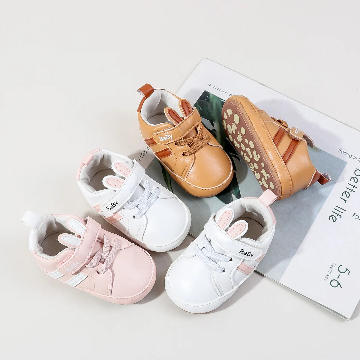 Cute Rabbit Baby Shoes Waterproof Anti-Slip Toddler Shoes 0-1 Years Old New Baby Shoes PU Leather And Soft TPR Sole