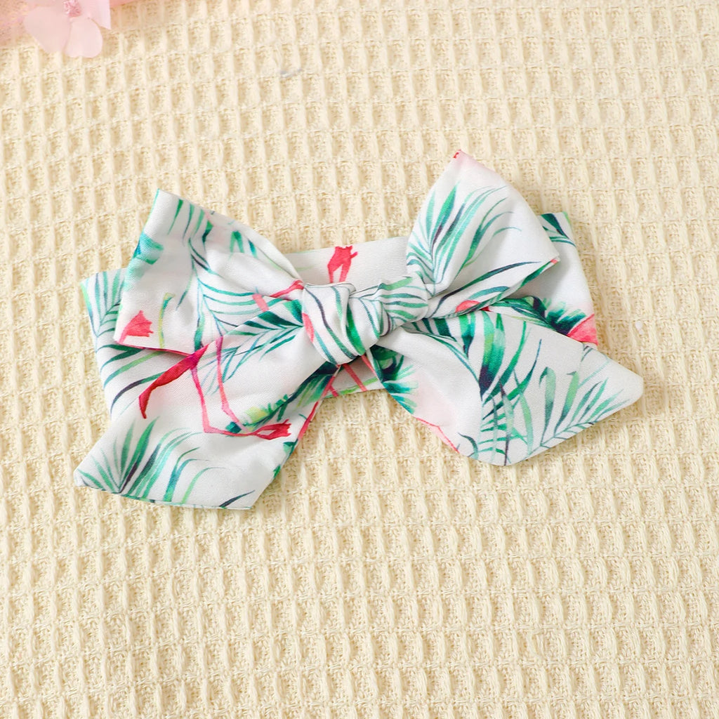Baby girl Dress Flying sleeve Flamingo Printing Dress+Headband Two-piece Set 0-3 Year Toddler Baby Girl Summer Leisure Dress