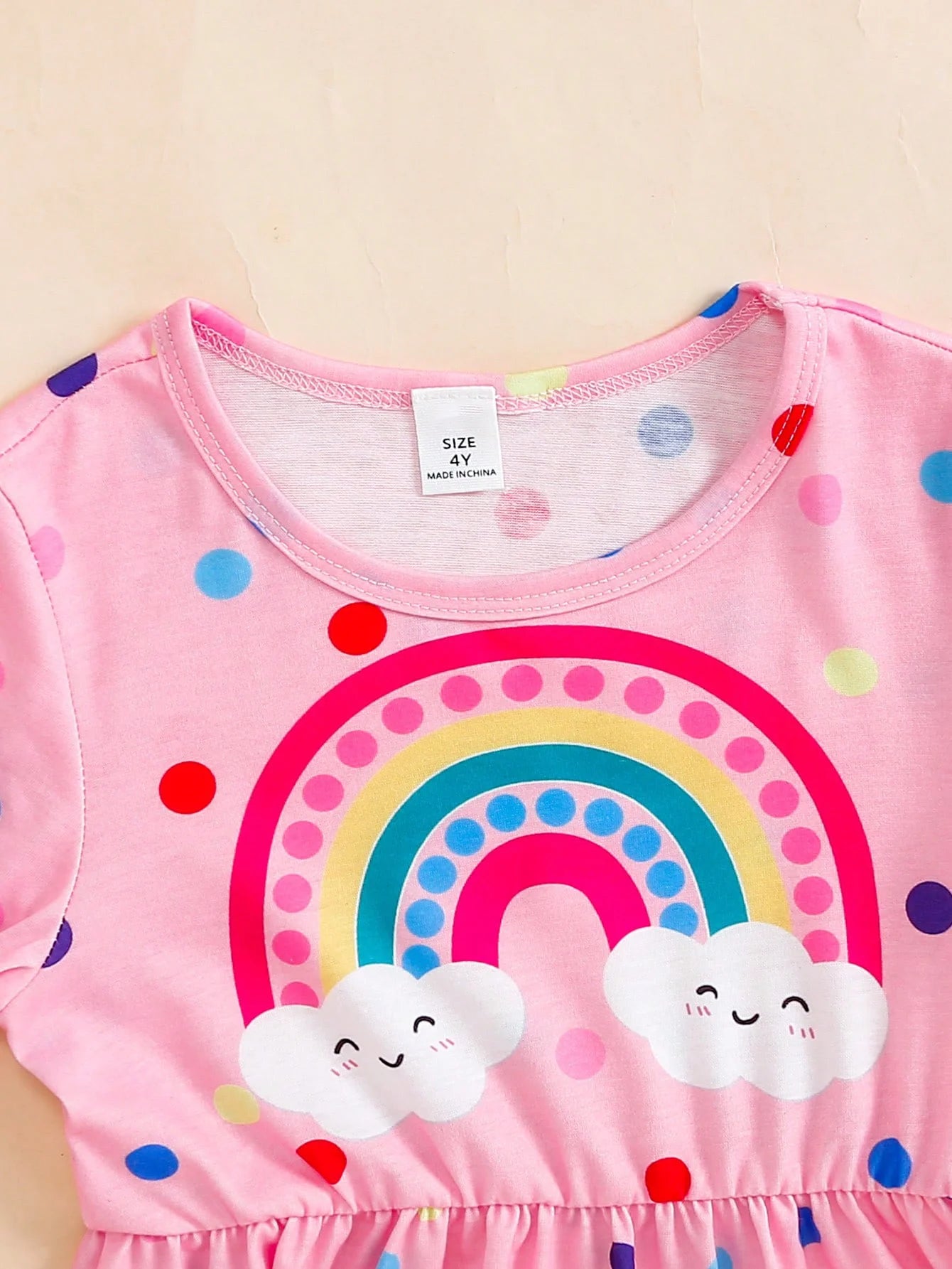 4-7 Year Children Girls Spring  Autumn Dress Rainbow Polka Dot Long sleeves Dress Girl  Fashionable Clothing