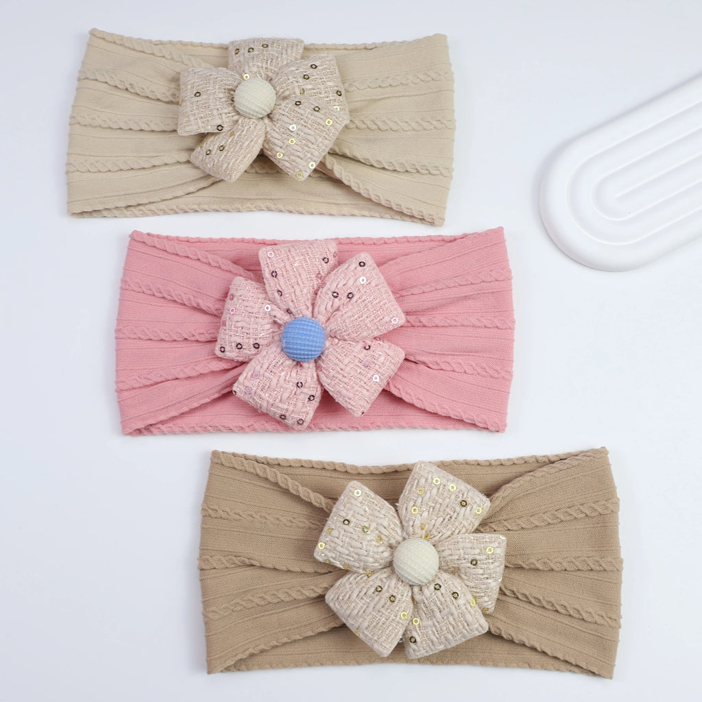 2026 New Arrival Baby Girl Flower Headband Soft Nylon Elastic Turban Sequin Tweed Bow Newborn Hairbands Toddler Hair Accessories