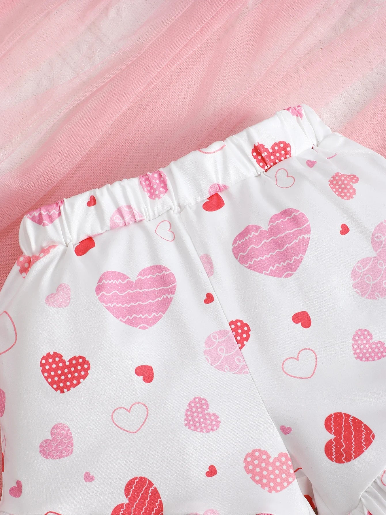 Summer Girls' Set Camisole Bow Top Heart-shaped Printed Shorts Two-piece Set 4-7 Year Girls' Fashion Set Children's clothing