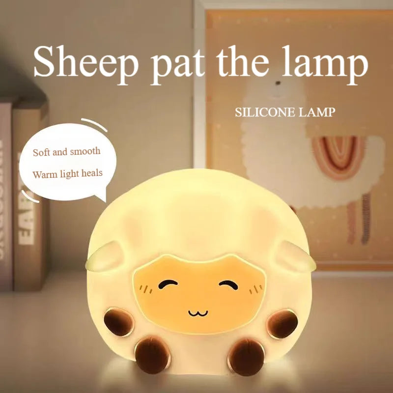 Cute Silicone Sheep Patting LED Night Light USB Rechargeable Dimmable Eye-Friendly Lamp for Kids Bedroom Decor Birthday Gift