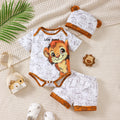 0-18 Month old Baby Boy Set Cartoon Lion Print Top, Pants, Hat Three Piece Set, Newborn Baby Boy Summer Fashion Set