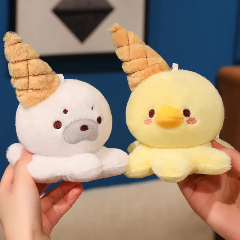 Hot 1pc 15cm Ice Cream Octopus Small Animal Plush Doll Head Sweet Cone Decor Seal Duck Rabbit Fox Toy Backpack Child Friend Gift