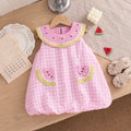 Baby Girl Dress Summer Cotton Solid Color Grid Watermelon Round Neck Sleeveless Girl Dress Cartoon Cute Beach Baby Girl Clothing