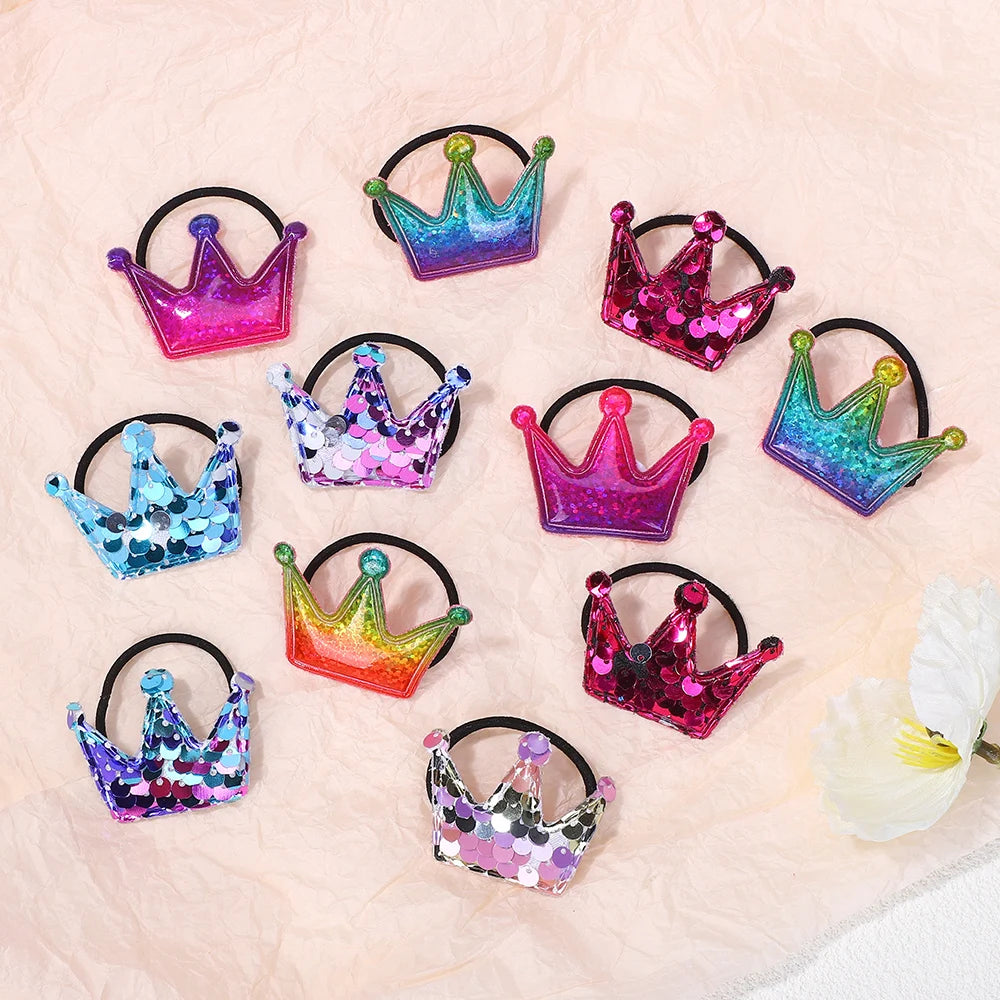Random 40Pcs Crown rubber band headrope children's ponytail hairband rubber band party glitter colored headpiece