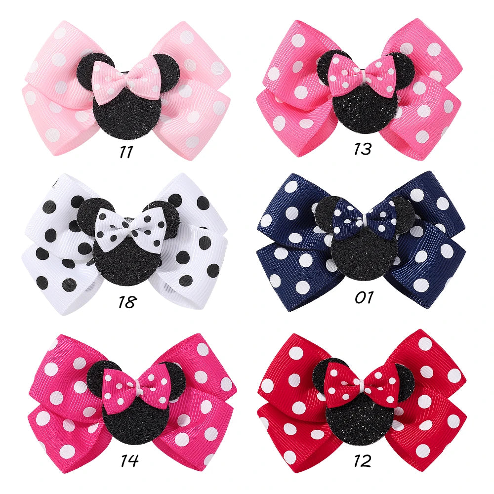 2/4Pcs Cute Bows Hair Clip for Children Boutique Cartoon Headdress Classic Woven Ribbon Polka Dot Pattern Kids Hair Clip
