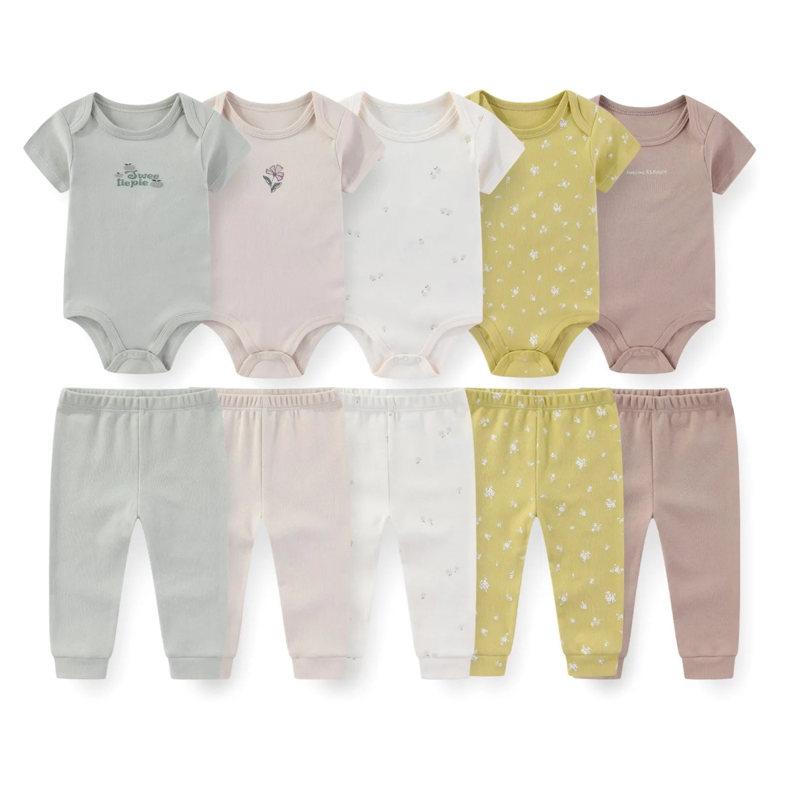 Kiddiezoom Baby Clothing Set Four Seasons Fashion Newborn Bodysuits and Pants 10 Pcs Lot
