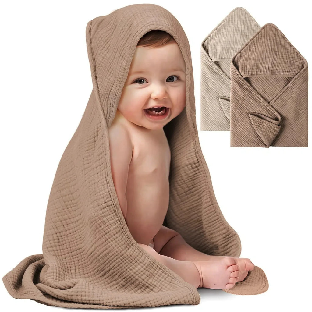 Muslin Hooded Baby Towels, 100% Cotton, Ultra-Soft & Absorbent Baby Bath Towels with Hood for Newborn & Infant