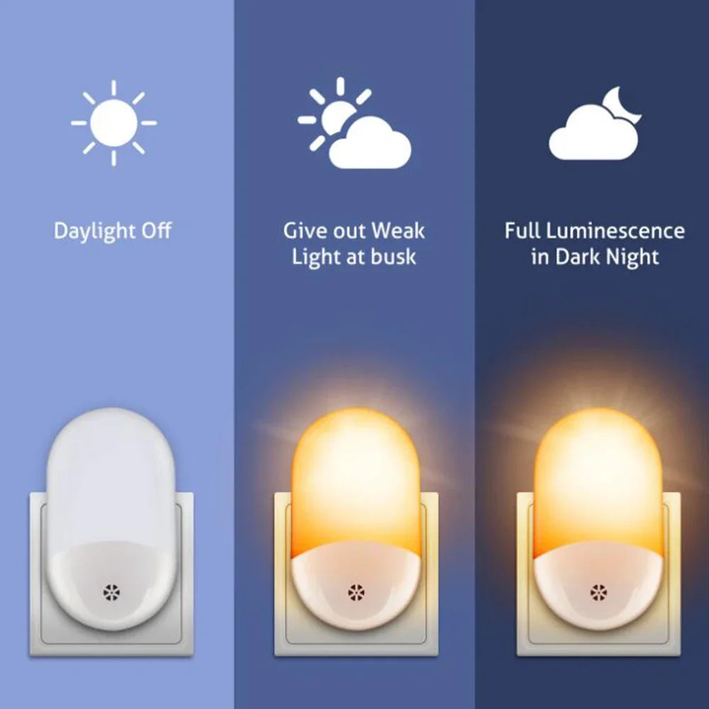 Melery LED Sensor Light EU Plug Night Warm White Nightlight Dusk/Dawn for Children Home Bedroom Bathroom Kitchen Hallway Stairs