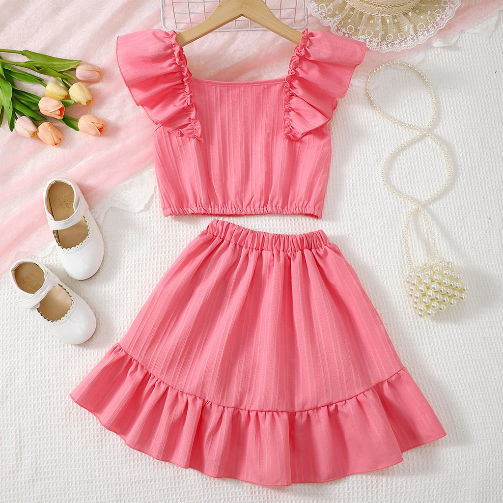 8-11 Year old girl's set with Ruffled Wave stripe Top and Irregular Design Skirt children's  Girl fashion Set