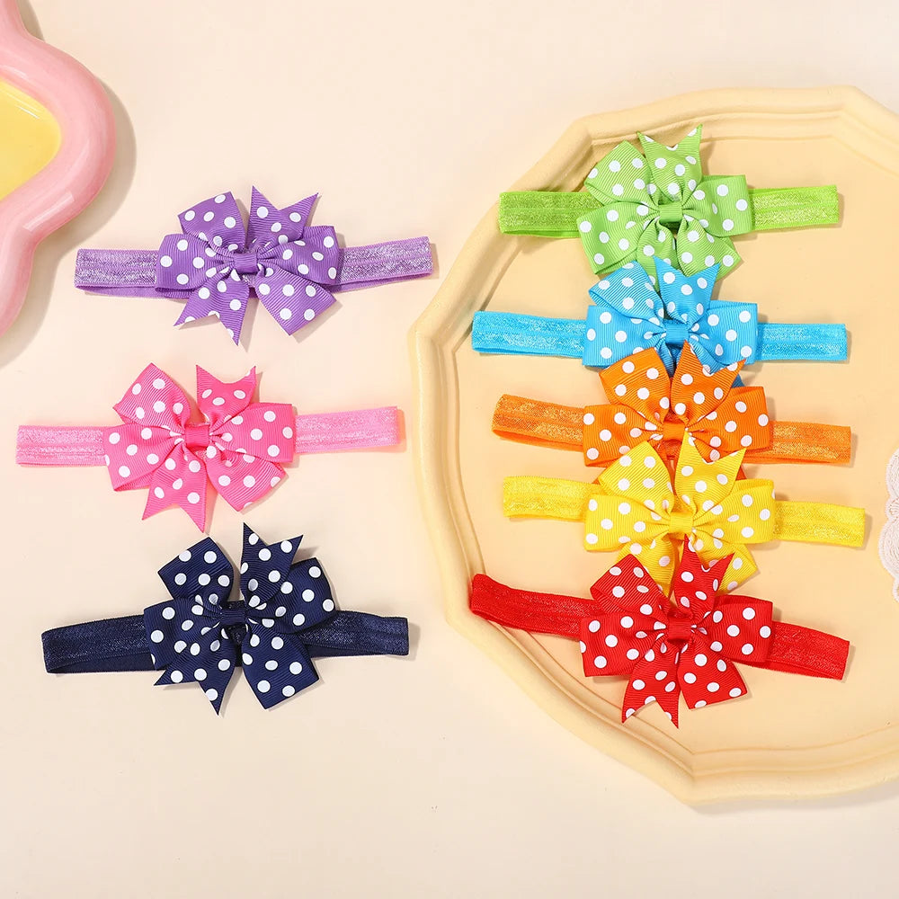 60Pcs Random Color Ribbon Bowknot Hair Band for Baby Girl Sunflower Wave Point Elastic Headband Classical Babe Hair Accessories