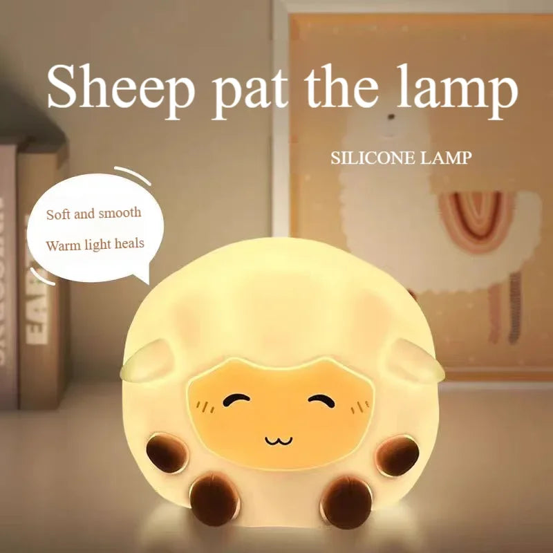 Cute Silicone Sheep Patting LED Night Light USB Rechargeable Dimmable Eye-Friendly Lamp for Kids Bedroom Decor Birthday Gift