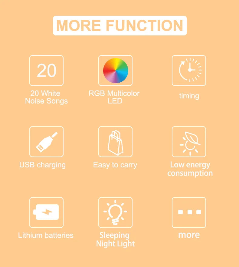 2-in-1 White Noise Sound Machine USB Portable Baby Sleep Machine 20 Soothing Sound LED Night Light Built-in Rechargeable Battery