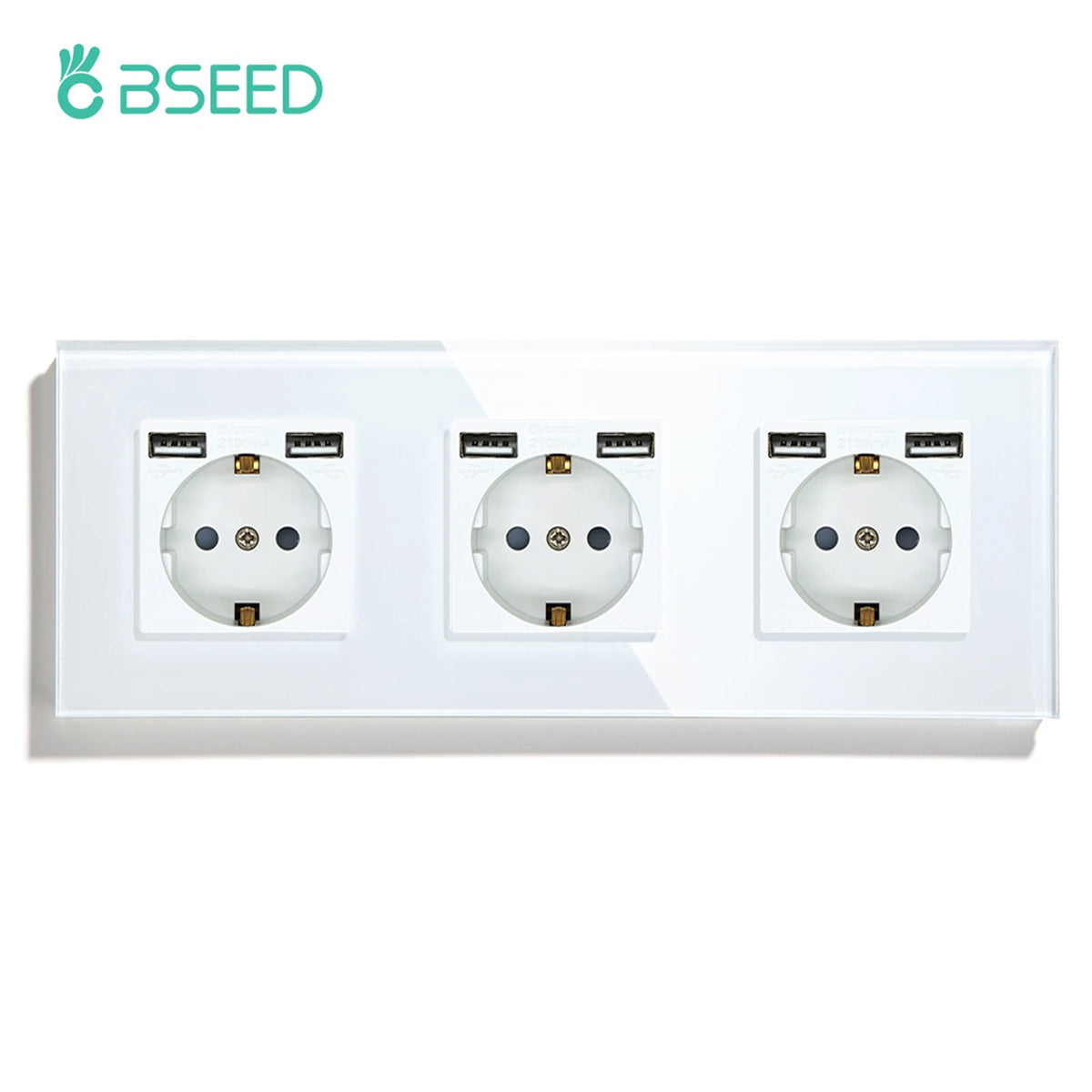BSEED EU Wall Socket Single Power Outlet Double Sockets USB Type C Phone Charge Glass Panel 1Way Wall Touch Switch