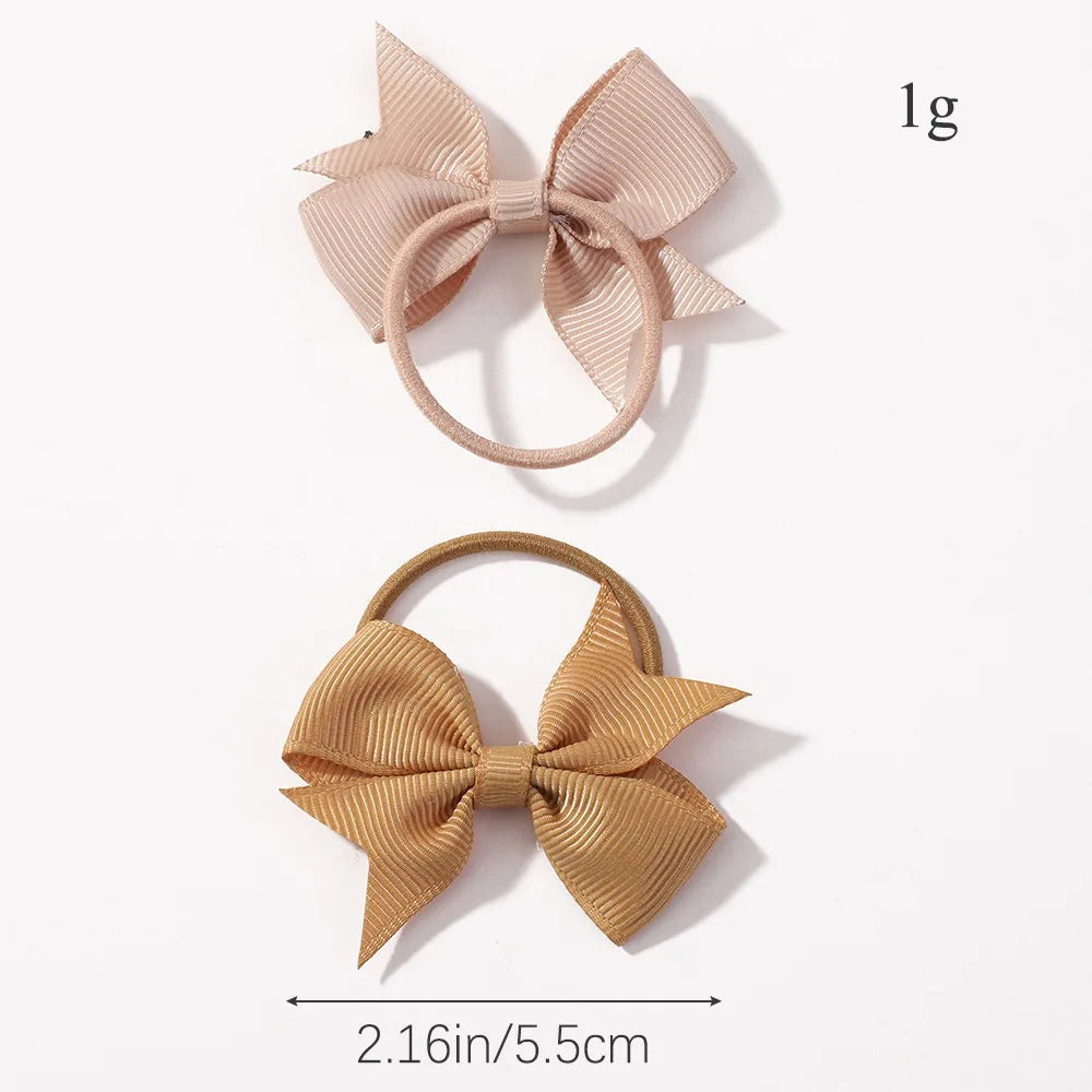 10Pcs/lot Solid Ribbon Bowknot Hairband for Girls Headwear 2.6inch Elastic Satin Head Band Hair Rope Wholesale