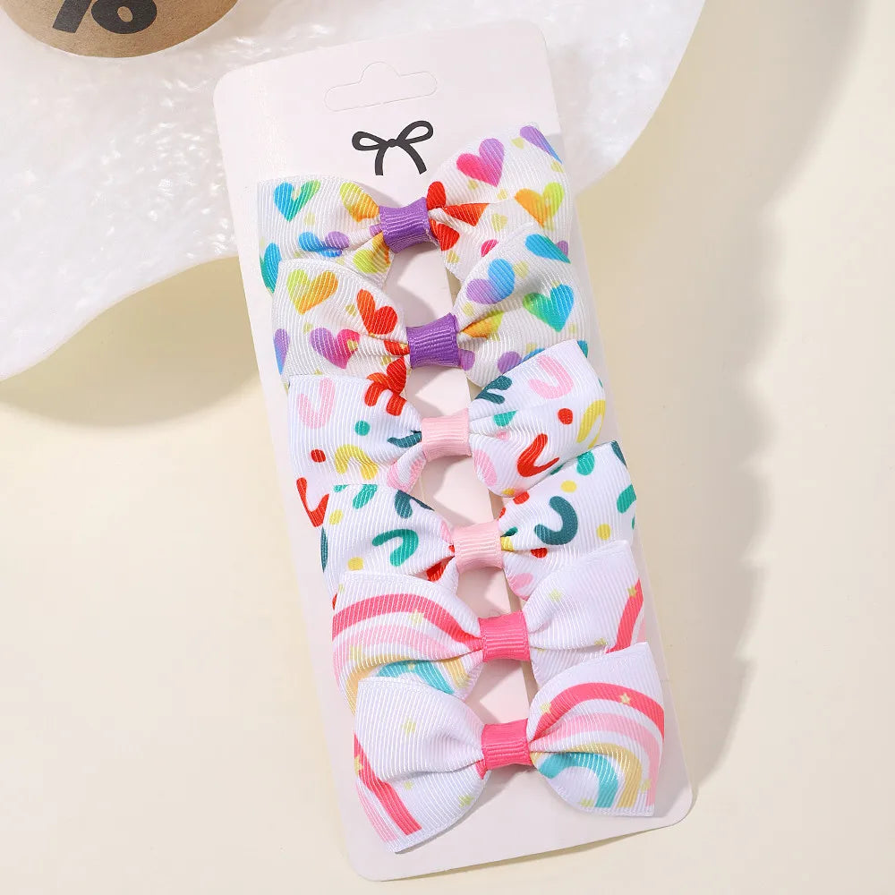 Printed Grosgrain Ribbon Hair Bows With Clips For Girls Kids 6 Pack Fresh Printing