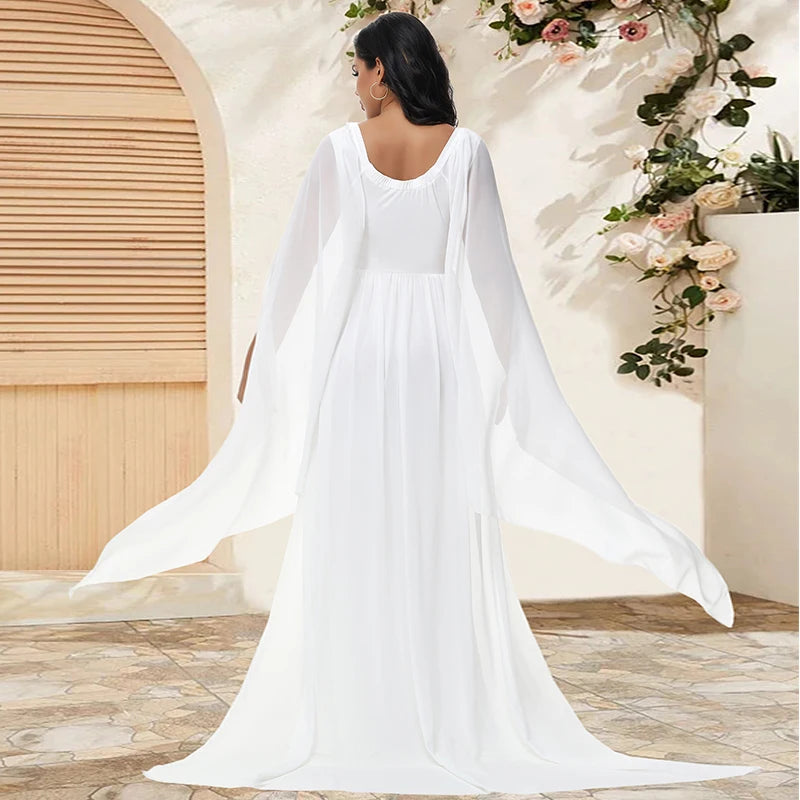 Maternity Long Dress With Shawl Trailing Women's Robe Floating Sleeves for Baby Shower Maternity Photo Shoot