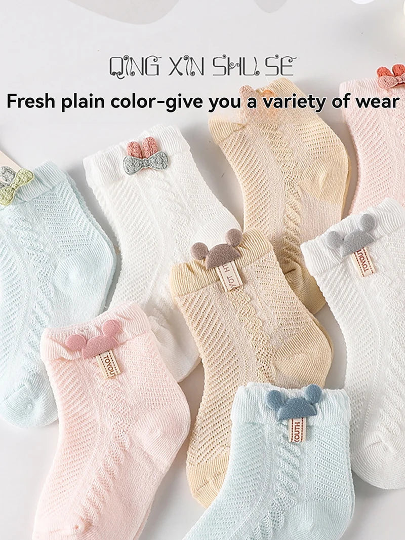 4pcs Newborn Socks Baby Summer Thin Cute Cute Mid Tube Short Socks Fashion New Baby Boneless Breathable Mid Tube Socks