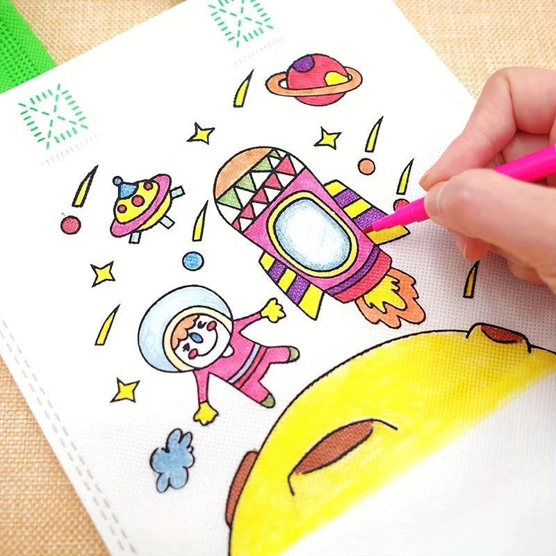 DIY Graffiti Bags with Markers Handmade Painting Non-Woven Bag for Kids Arts Crafts Color Filling Drawing Toys Christmas Gifts