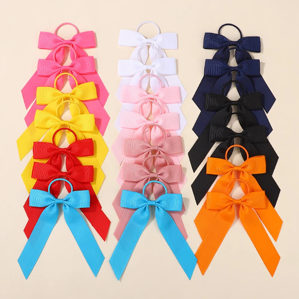 BABY BOWS 20Pcs/lot Girls Sweet Bows Hair Rope Rubber Band Ribbon Bow Elegant Ponytail Headband Gift Set Solid Hairring Dressup