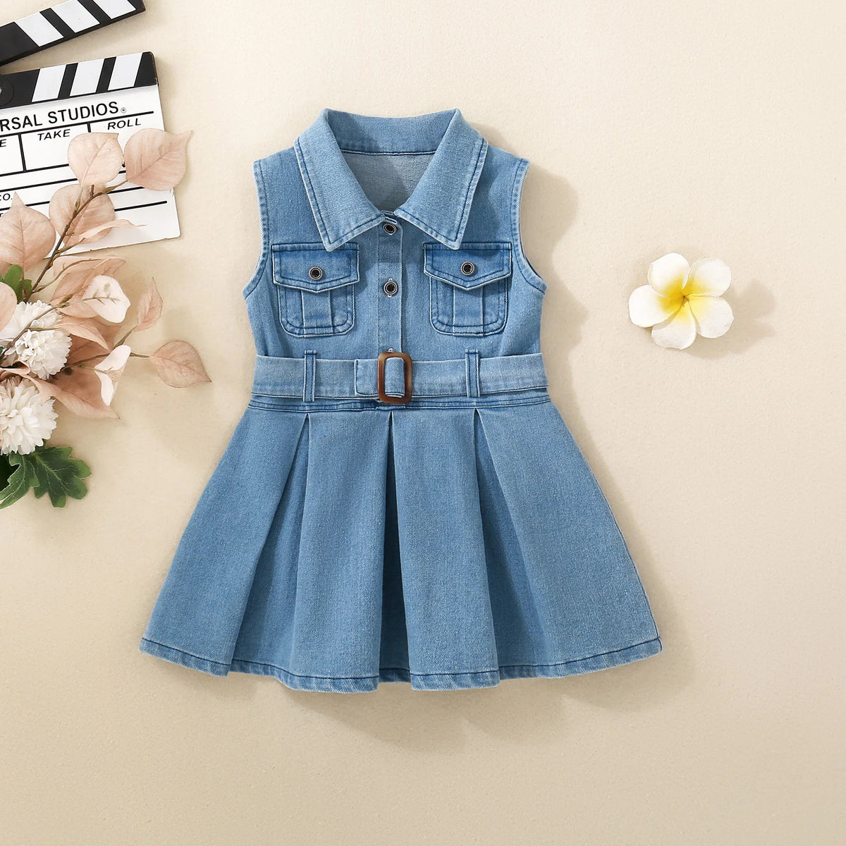 Summer baby girl denim sleeveless dress sweet and cute