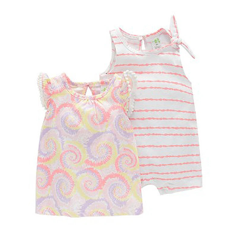 Cartoon Cute Newborn Girl Bodysuits Summer Baby Girl 2-Piece Sleeveless Onesies Fashion Infant Clothes