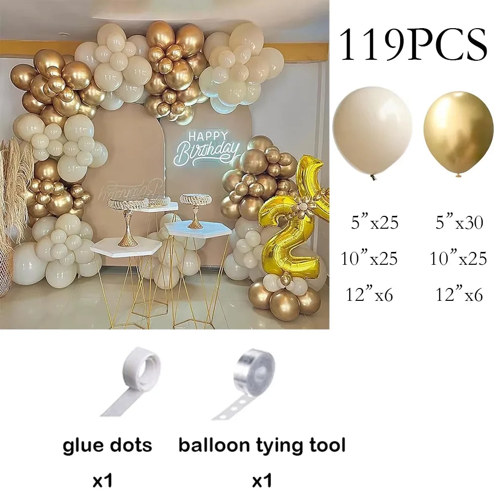 Balloon Arch Kit Nude White Sand With Gold Balloons For Birthday Party Baby Shower Wedding Graduation Decoration