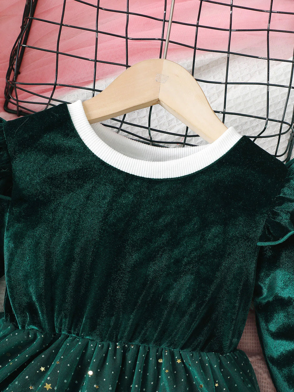 4-7 Year Children Girls Dress Round neck Satin Stars Tulle Ceremonial Dress for Girls' Spring  Autumn Fashion Party Dress
